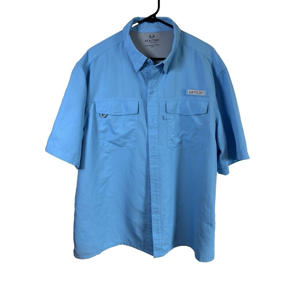 RealTree Fishing Shirt Mens XL Light Blue Button Up Vented Pockets Lightweight